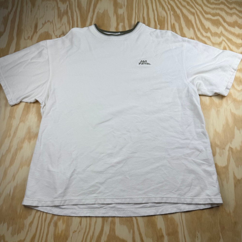 Vintage No Fear T Shirt Mens XL White Textured Cotton Embroidered Logo 90s USA